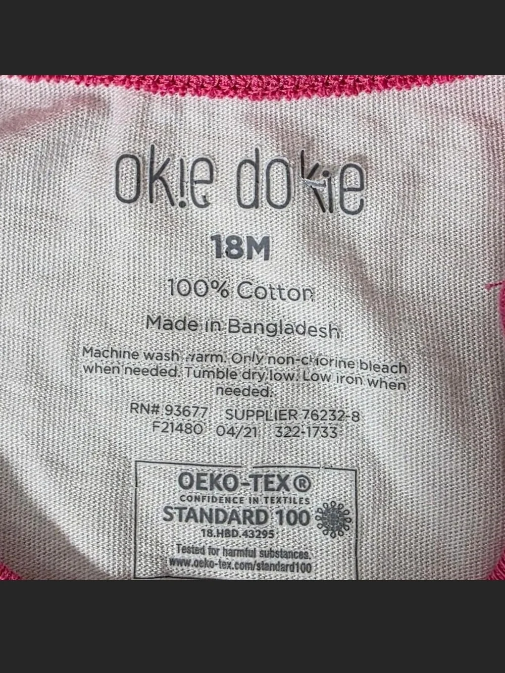 okie dokie White One-Piece with Pink Trim and Butterfly
